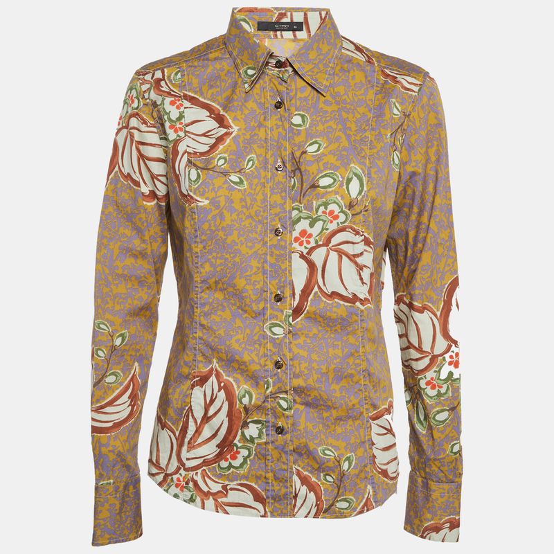 Etro Yellow Printed Cotton Long Sleeve Shirt L